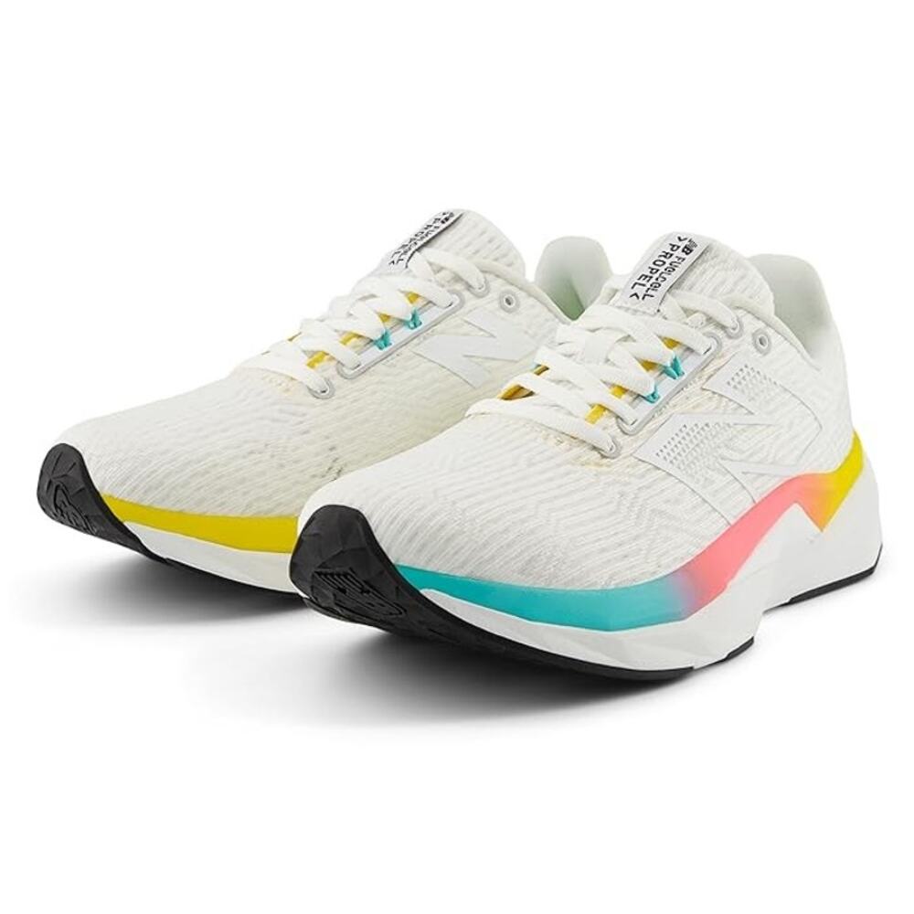 New Balance White Sneakers with Blue and Yellow Highlights